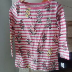 Talbots Pink and White Floral Striped Long Sleeve Tee